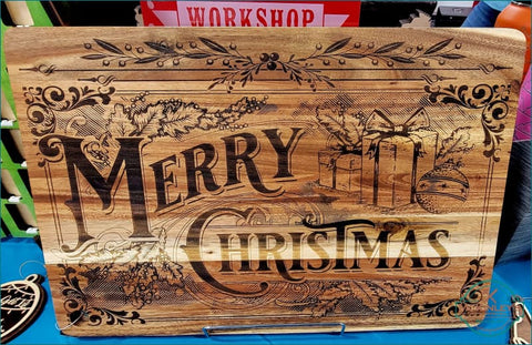 Acacia Wood Cutting Board - Vintage Merry Christmas