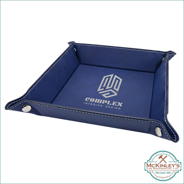 Leatherette Snap Up Tray with Snaps - Navy Blue with Silver 