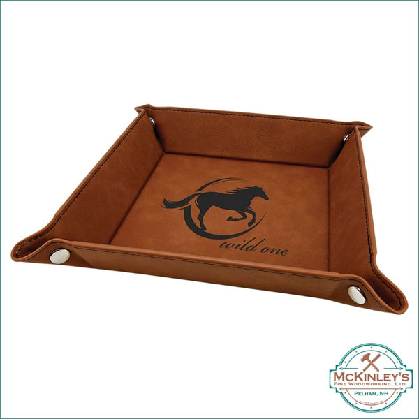 Leatherette Snap Up Tray with Snaps - Rawhide with Black 