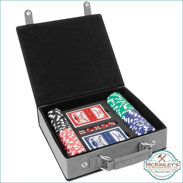 Personalized Leatherette 100 Chip Poker Set - Gray with 