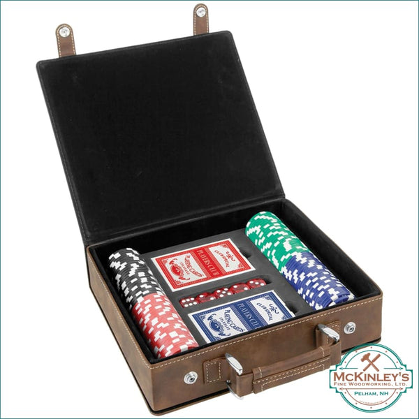 Personalized Leatherette 100 Chip Poker Set - Rustic with 