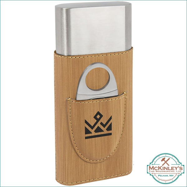 Personalized Leatherette Cigar Case with Cutter - Bamboo 