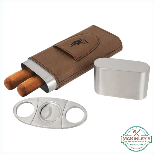 Personalized Leatherette Cigar Case with Cutter - Dark Brown
