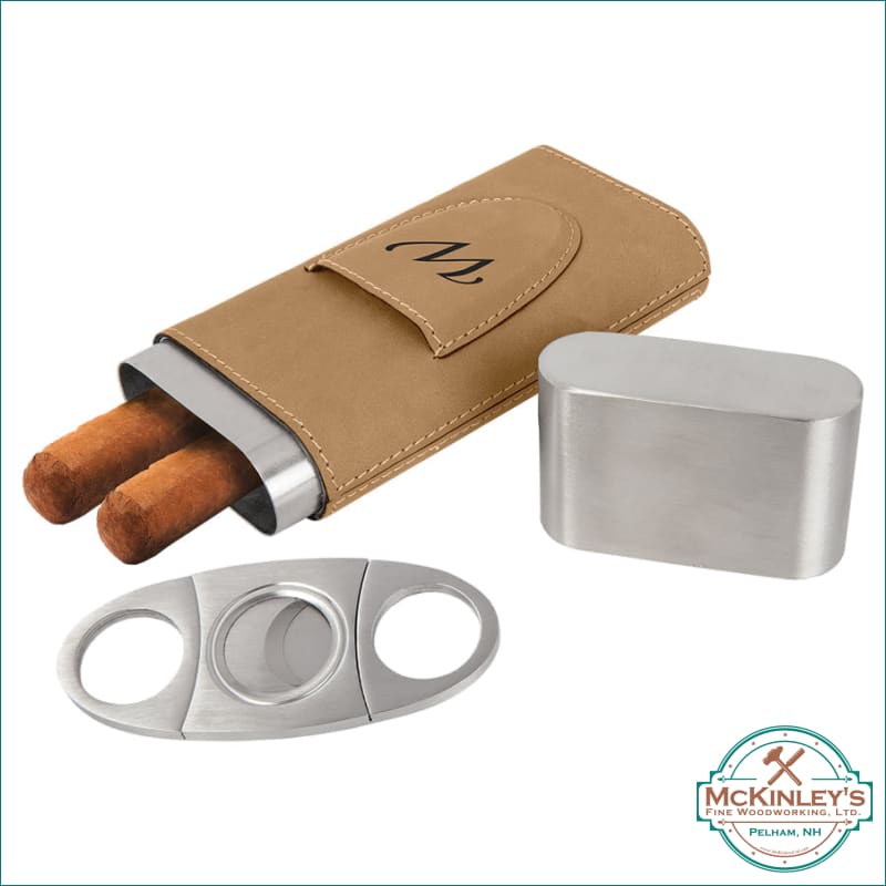 Personalized Leatherette Cigar Case with Cutter - Light 