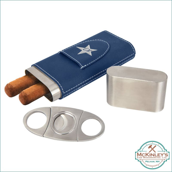 Personalized Leatherette Cigar Case with Cutter - Navy Blue 