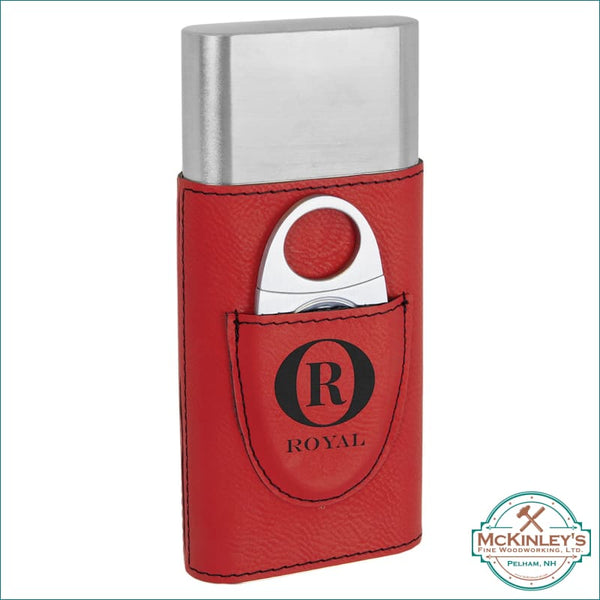 Personalized Leatherette Cigar Case with Cutter - Red with 