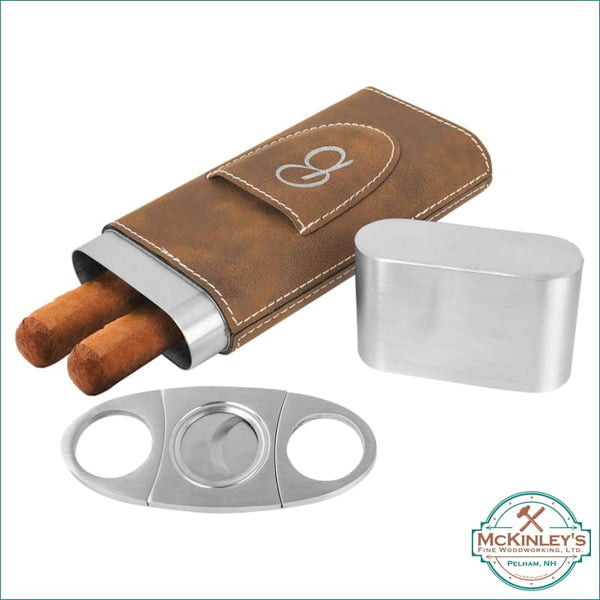 Personalized Leatherette Cigar Case with Cutter - Rustic 