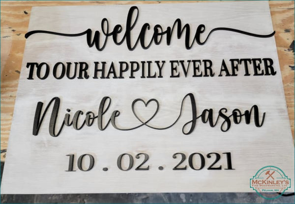 Personalized Wedding Welcome Sign - Whitewash / Black / 1/4