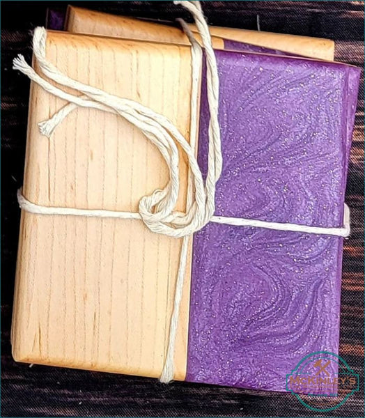 Resin and Hardwood Coaster Set - Maple / Purple with gold 