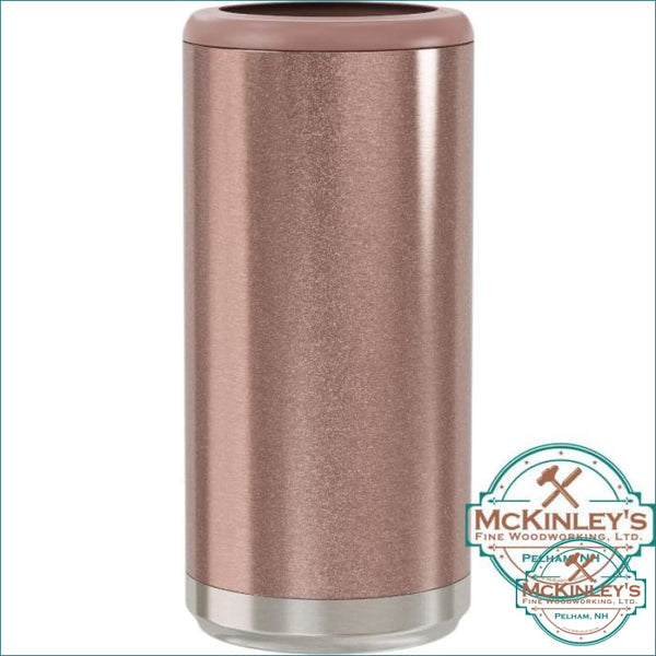 Personalized Skinny Can Cooler - Rose Gold Glitter / Split 