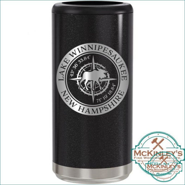 Personalized Skinny Can Cooler - Black Galaxy Glitter / Lake